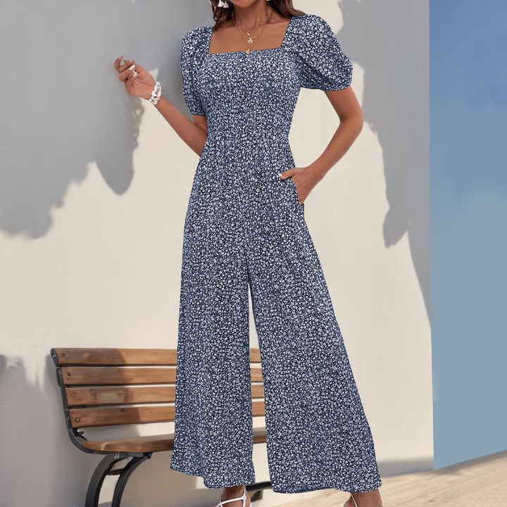 Damen Oversized Jumpsuit mit Puffärmeln und elastischem Taillenbund Drune