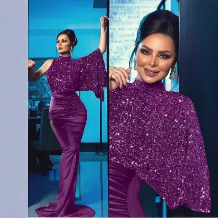 Damen Glitzerndes Abendkleid mit asymmetrischem Schnitt Drune