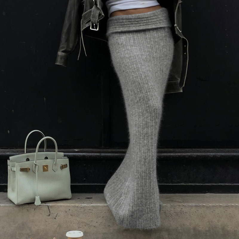 Damen nan schulterfreier Cropped-Feinstrickpullover mit weitem U-Boot-Ausschnitt und elastischem Rippbund Drune