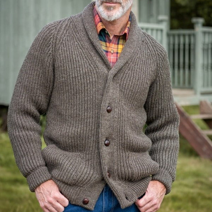Herren grob gestrickter Cardigan mit praktischen Taschen und modernem V-Ausschnitt Drune