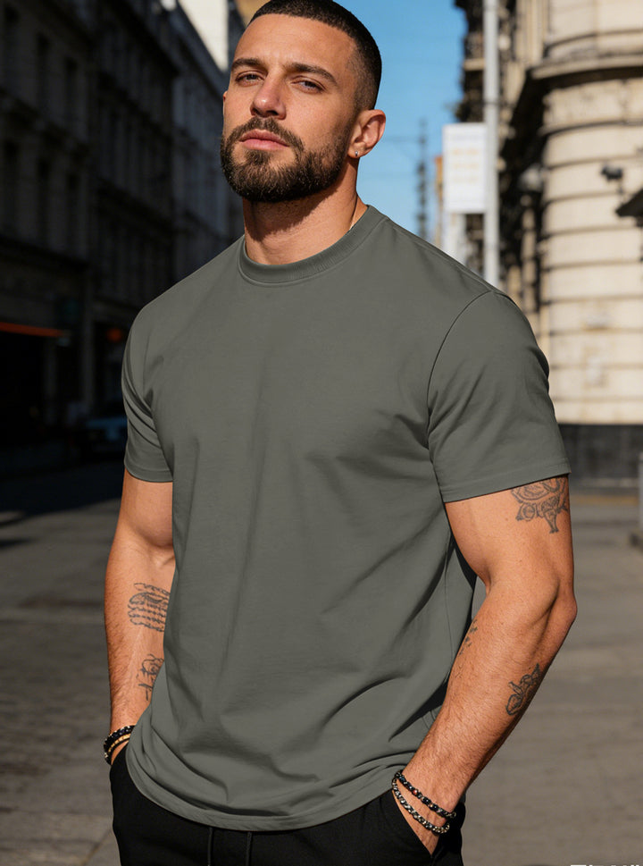 Herren nan körperbetontes hochwertiges Baumwollshirt mit Rundhalsausschnitt Drune