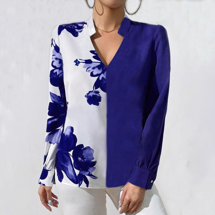Damen Bluse mit einzigartigem floralen Muster und elegantem V-Ausschnitt Drune
