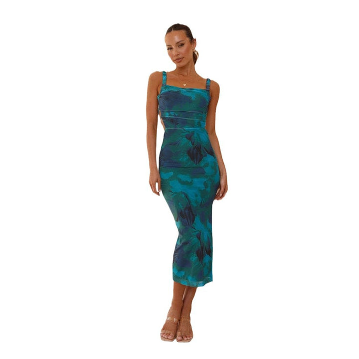 Damen Figurbetontes Maxikleid mit ästhetischem Blumendesign und Schlitzdetails Drune