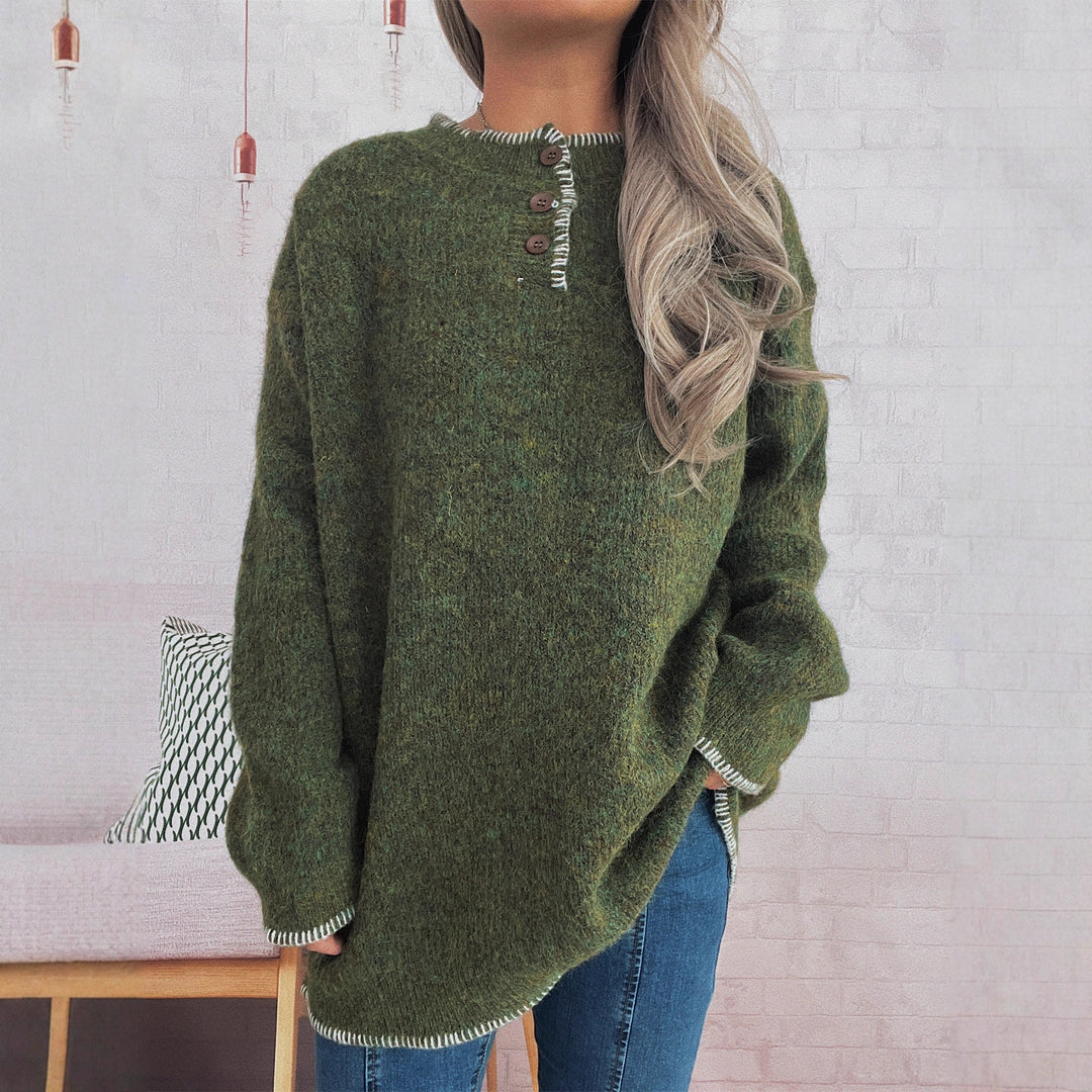 Damen lässiger Strickpullover mit klassischem Knopfdesign und übergroßem Schnitt Drune