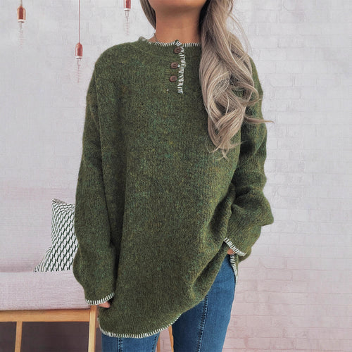 Damen Oversize Strickpullover mit Knopfleiste Drune