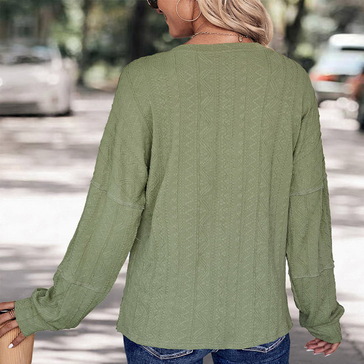 Damen Langarm-Henley-Shirt mit Strukturmuster Drune