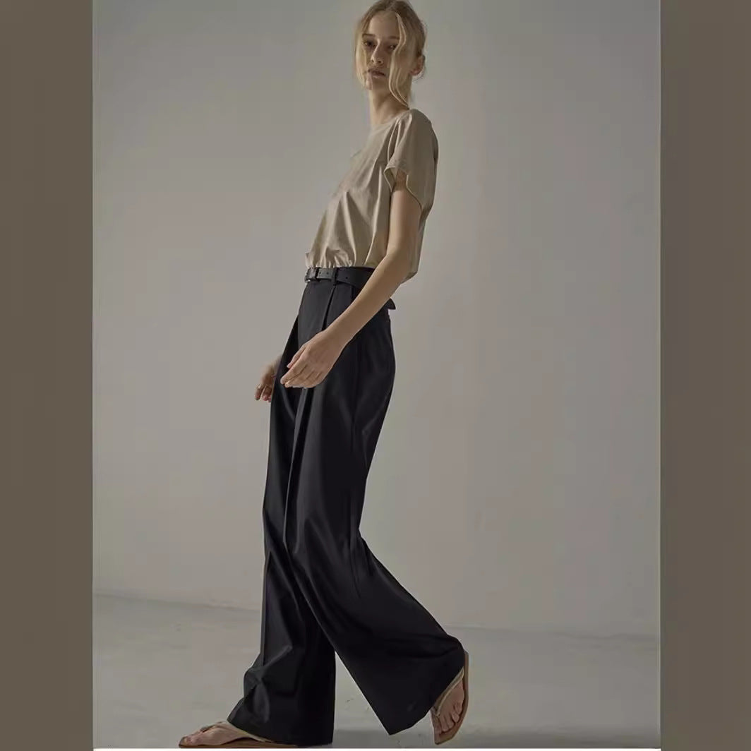 Damen elegante weite Hochbundhose mit Gürtel Drune