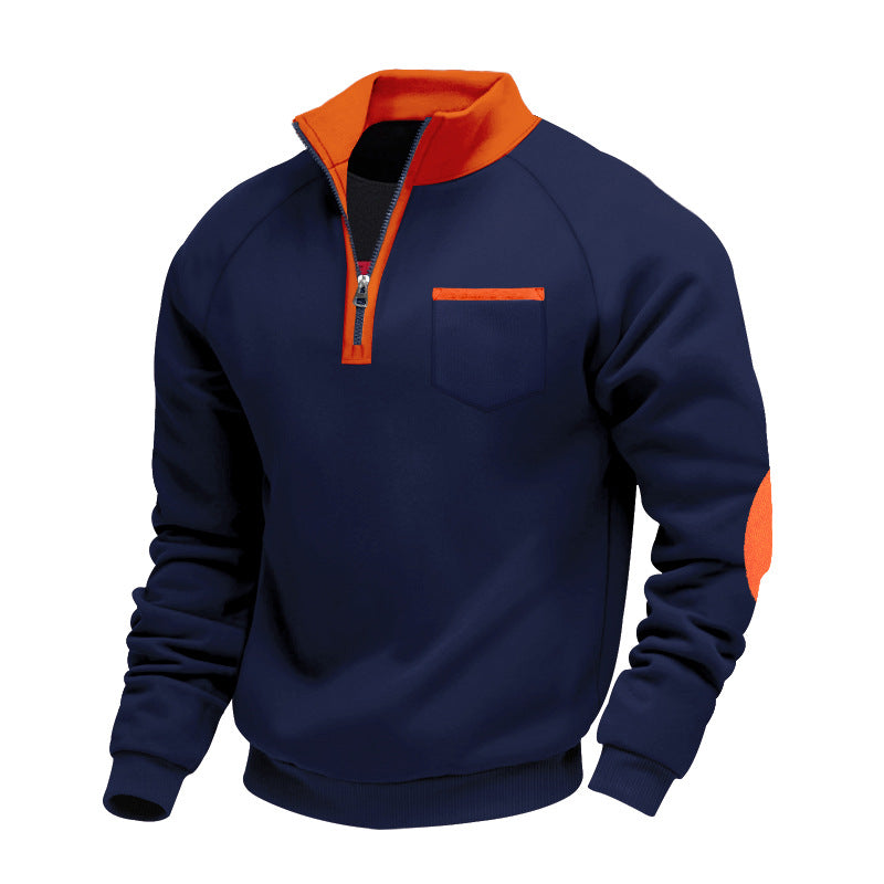 Herren nan Fleece-Halbzip-Pullover mit Brusttasche und Ellenbogenbesatz Drune
