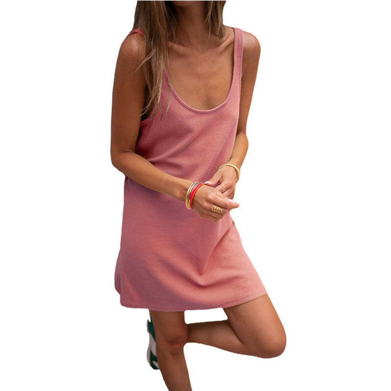 Damen lässiges Kleid im raffinierten Rippschnitt mit tiefem Ausschnitt und schlichtem Design Drune