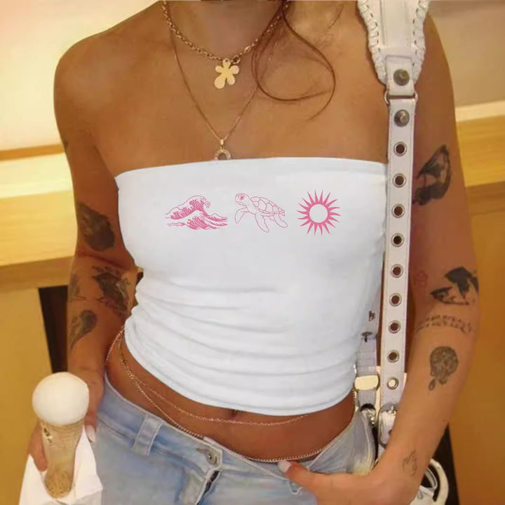Damen Bandeau-Top mit auffälligem Statement-Aufdruck Drune