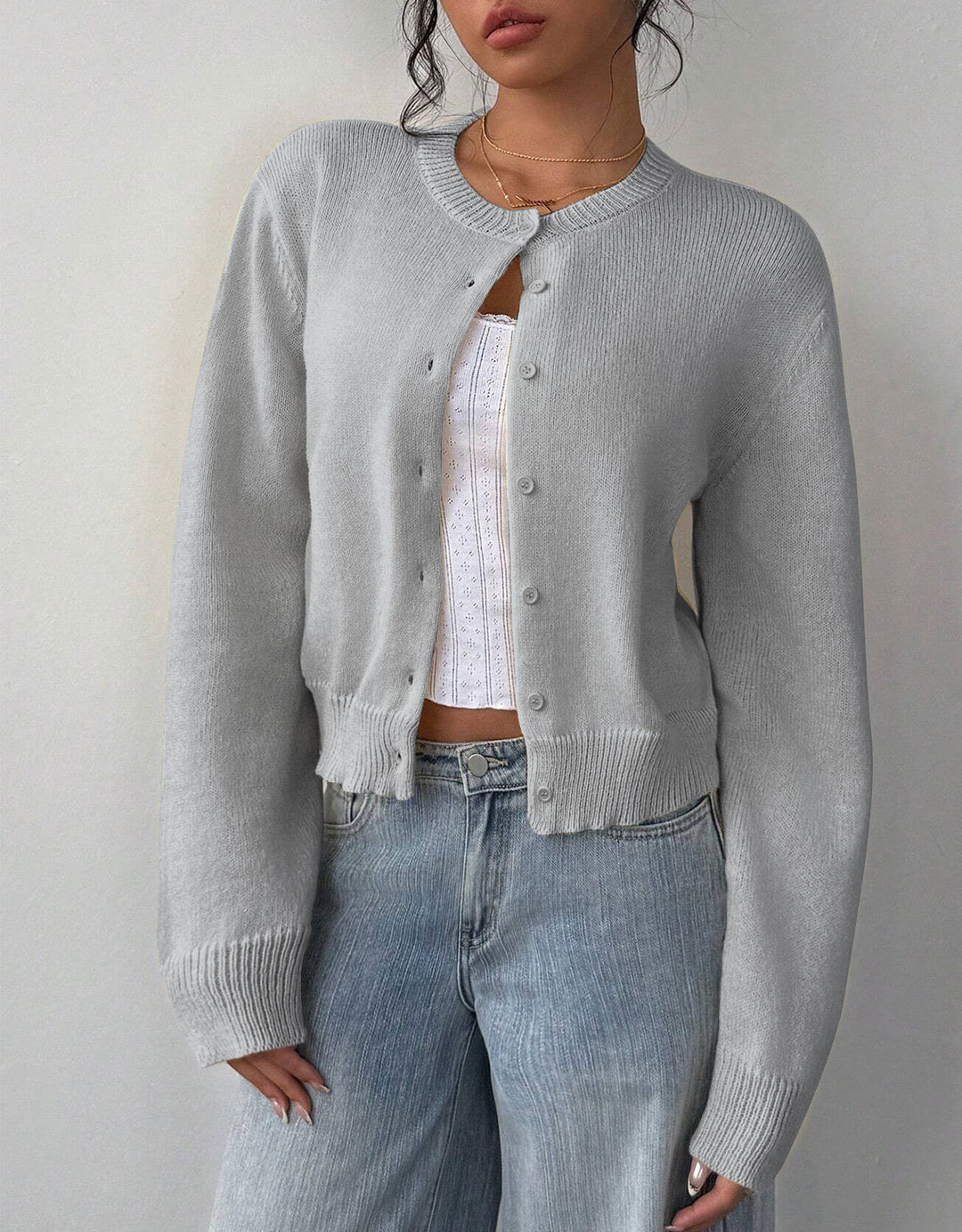 Damen Strickjacke mit feiner Rippstruktur und knöpfbarem Design Drune