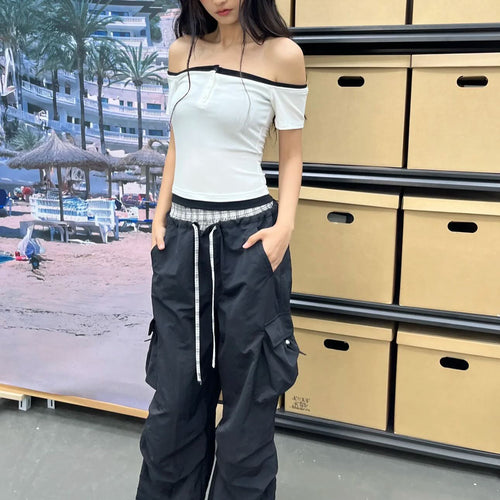 Damen Cargo-Hose mit breitem Bein und verstellbarem Bund Drune
