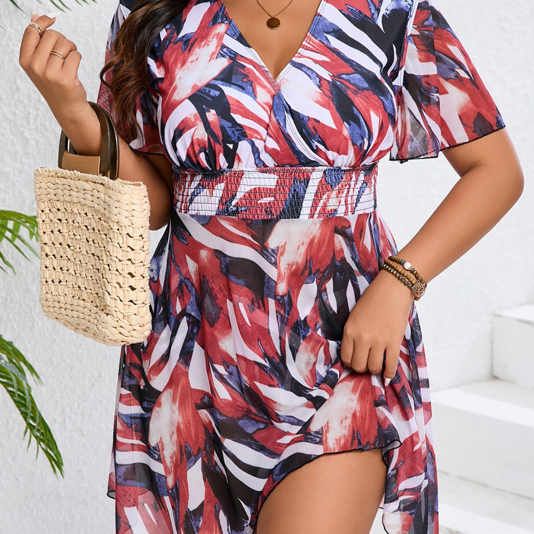 Damen luftiges Strandkleid mit V-Ausschnitt und schwingendem Rock Drune