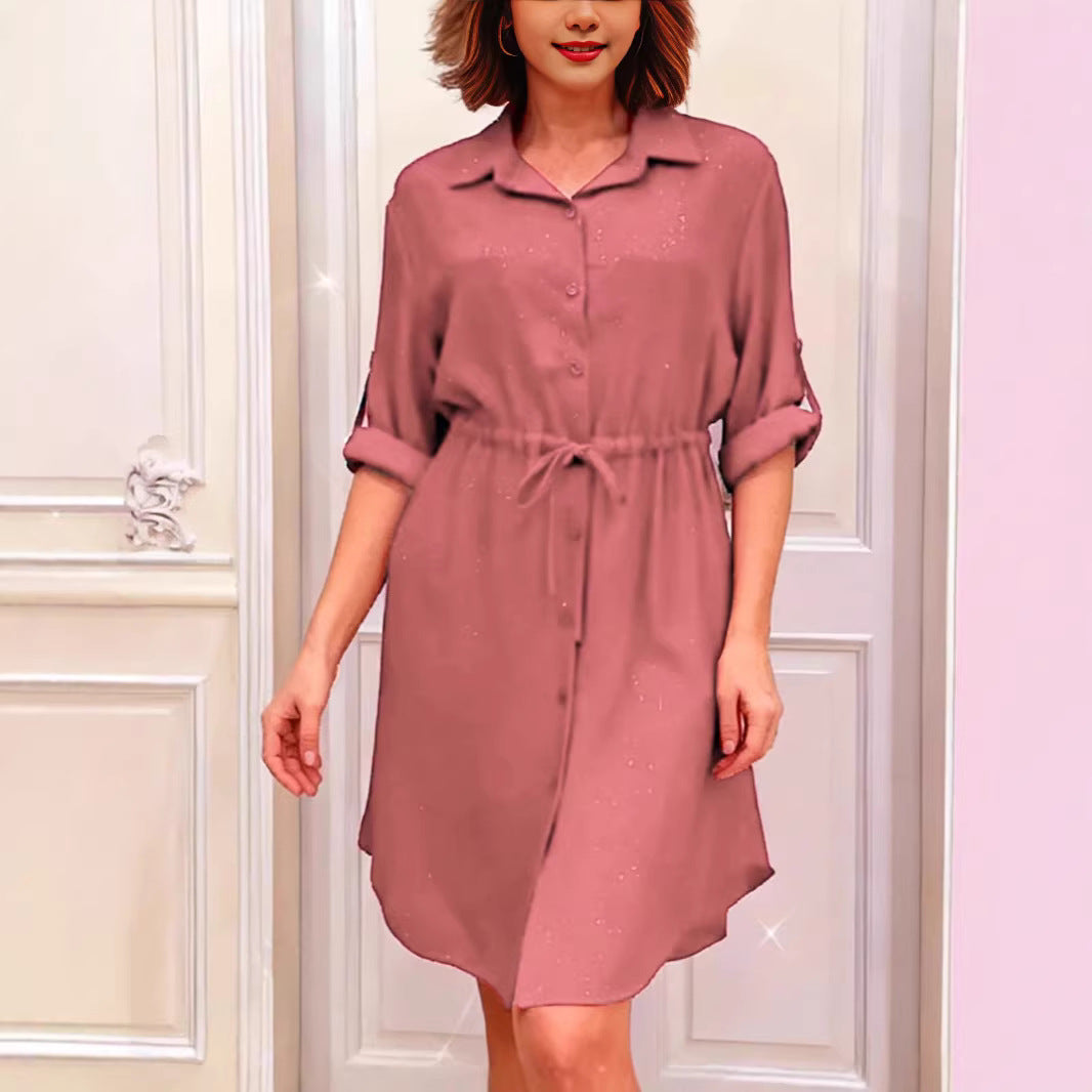 Damen Hemdblusenkleid mit Taillenschnürung und festlicher Strassverzierung Drune