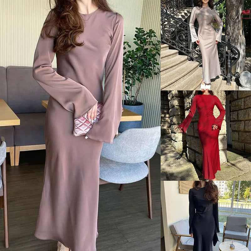 Damen elegantes Maxikleid mit weitem Schnitt und eleganten Ärmeln Drune