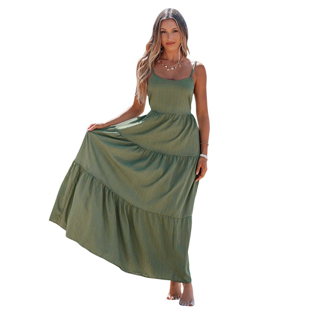 Damen Maxikleid mit hohen Taillenakzenten und luftigen Stufen Drune