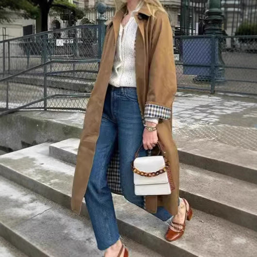 Damen Oversized Trenchcoat mit Karo-Muster Drune