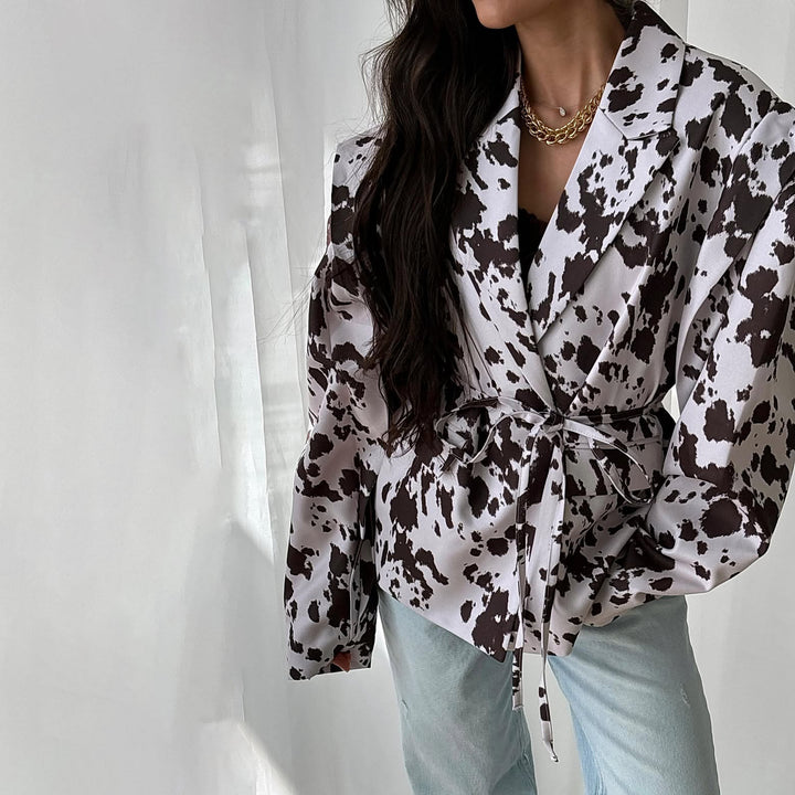 Damen Oversized Blazer mit Gürtel und Schulterpolstern Drune