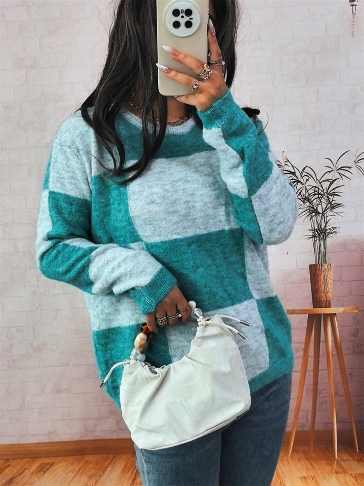 Damen lässiger Pullover mit modernen Karomuster Drune