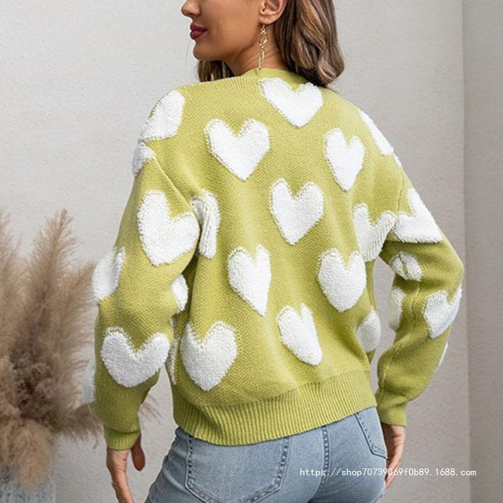 Damen kuschelige Strickjacke mit Herzmuster Drune