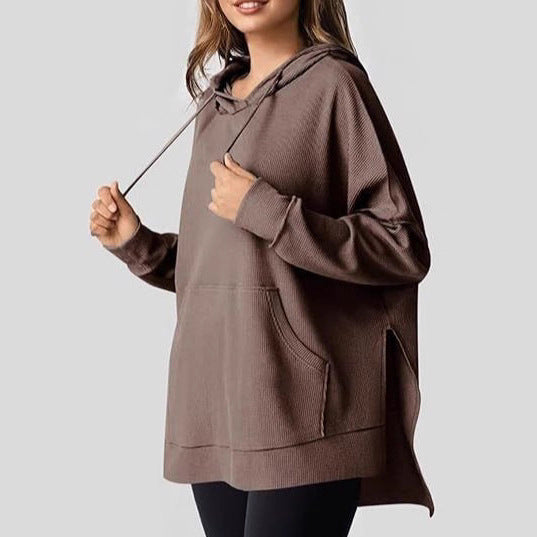 Damen Oversized Kapuzenpullover mit seitlichen Schlitzen und praktischen Taschen Drune
