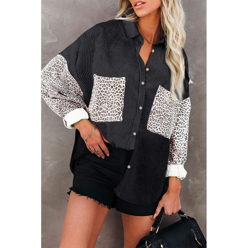 Damen Trendige Kordjacke mit Leo-Details Drune