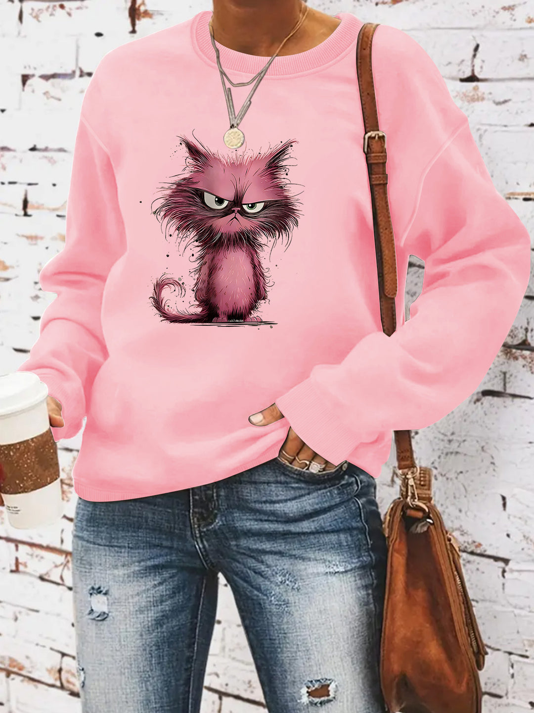 Damen Sweatshirt mit kreativem Katzenmotiv Drune
