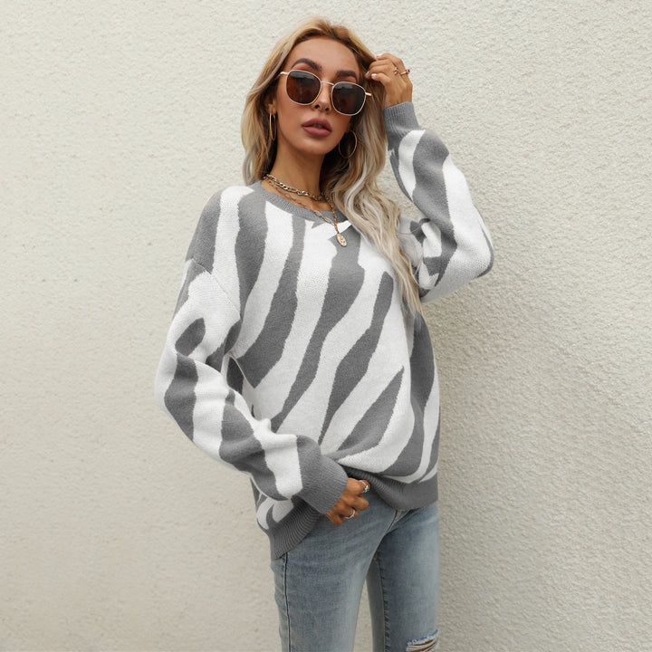 Damen modischer Strickpullover mit auffälligem Tiermuster und innovativem Schnitt Drune