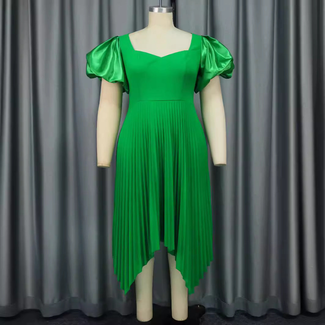 Damen Plissiertes Kleid mit Puffärmeln Drune