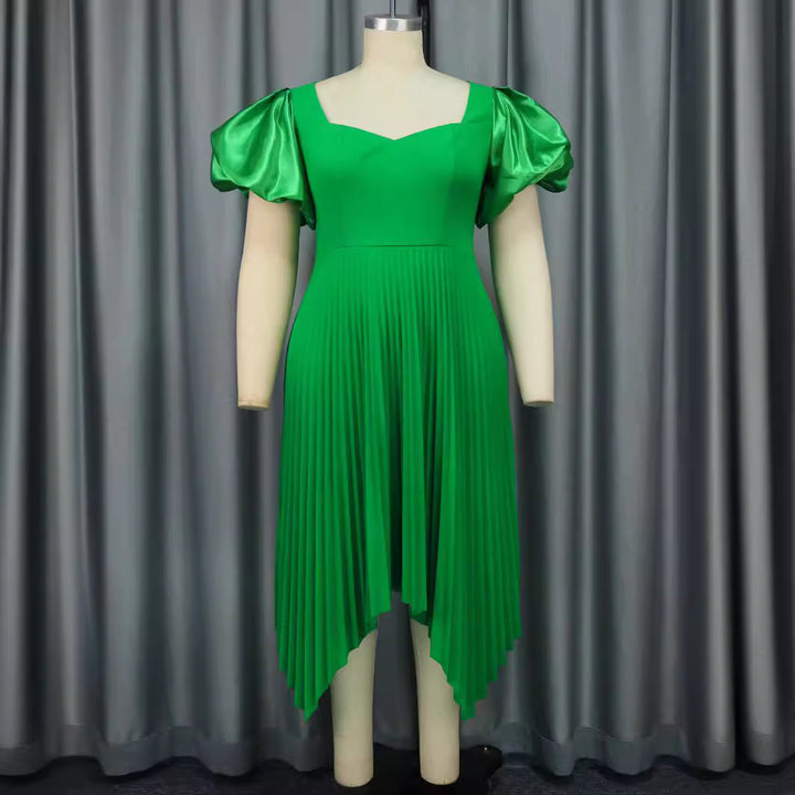 Damen Plissiertes Kleid mit Puffärmeln Drune