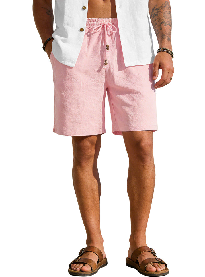 Herren nan leichte Strand-Bermuda aus Leinenmix mit Elastikbund Kordelzug und Zierknopfleiste Drune