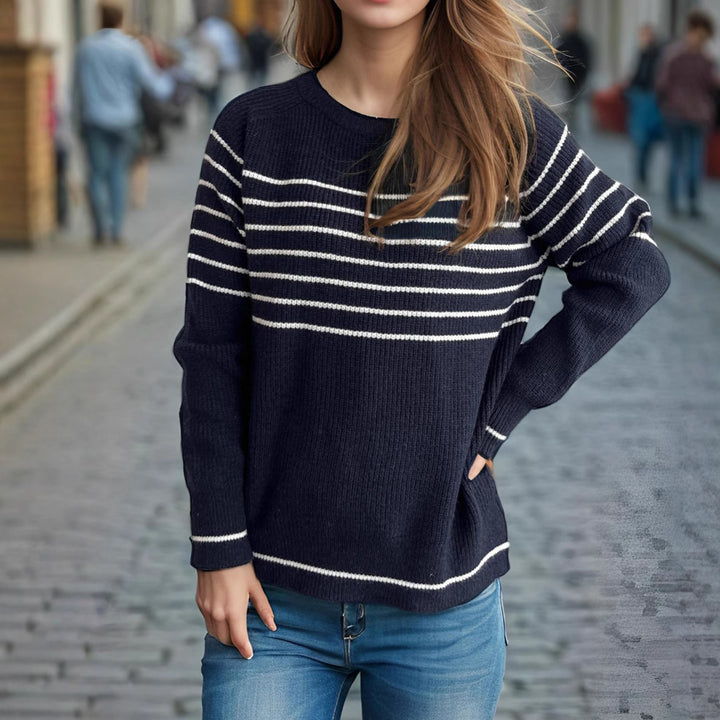 Damen lässiger Pullover mit modischem Streifenmuster und weitem Schnitt Drune