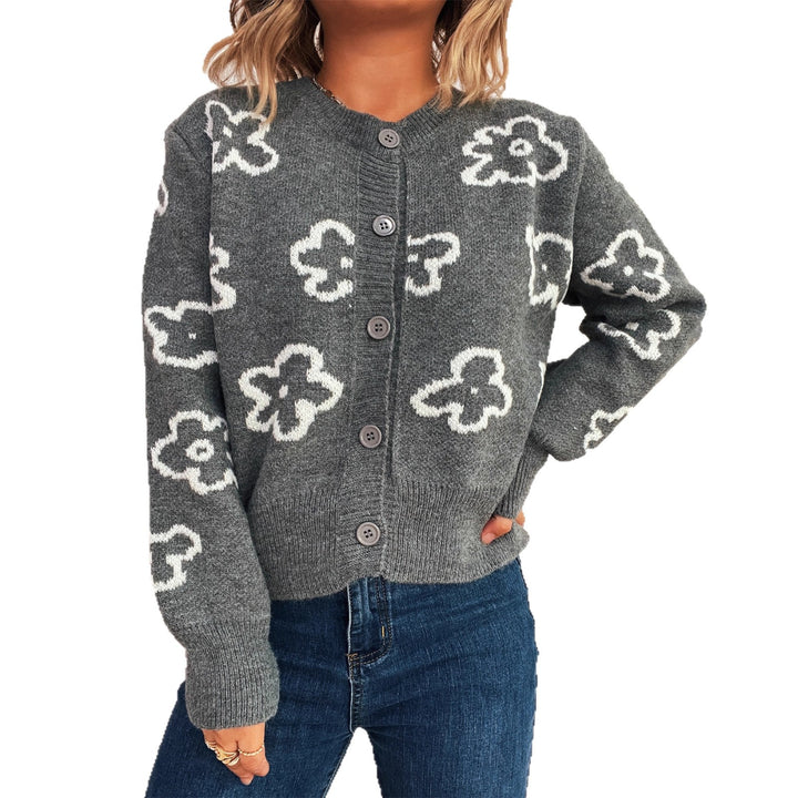 Damen Strickjacke mit floralem Muster und Knopfverschluss Drune