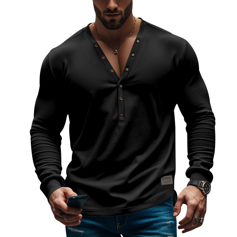 Herren Langarm-Henley-Shirt mit modischem Knopfdesign Drune