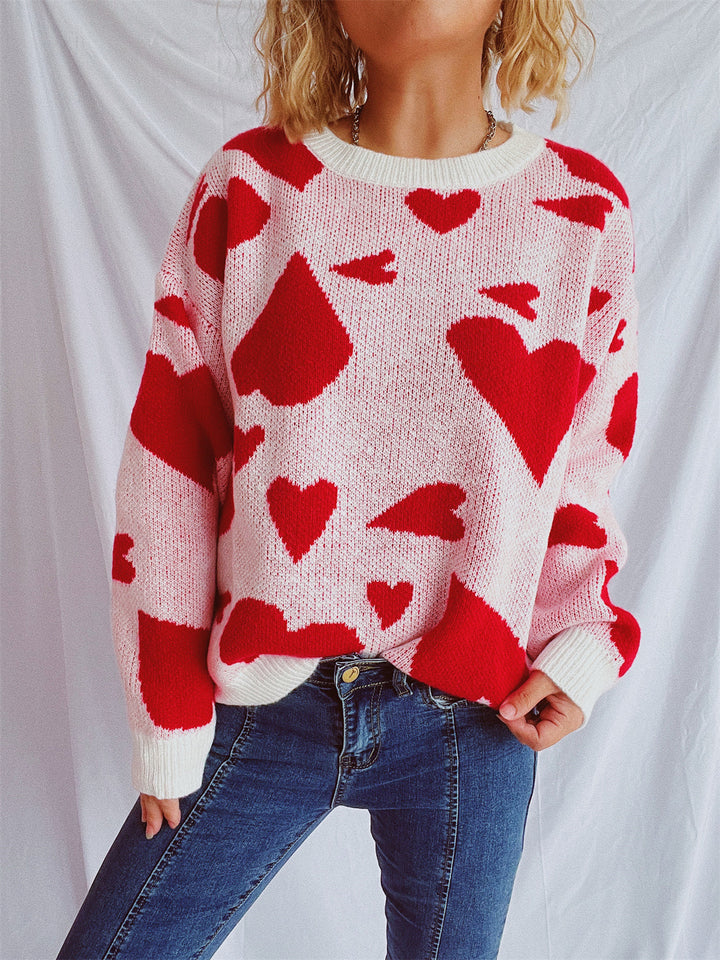 Damen oversized Pullover mit Herzmotiv Drune