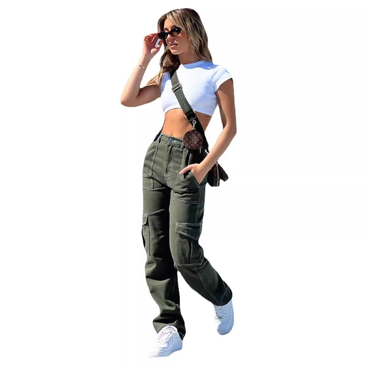 Damen Cargohose im lässigen Urban-Style mit hohem Bund und praktischen Seitentaschen Drune