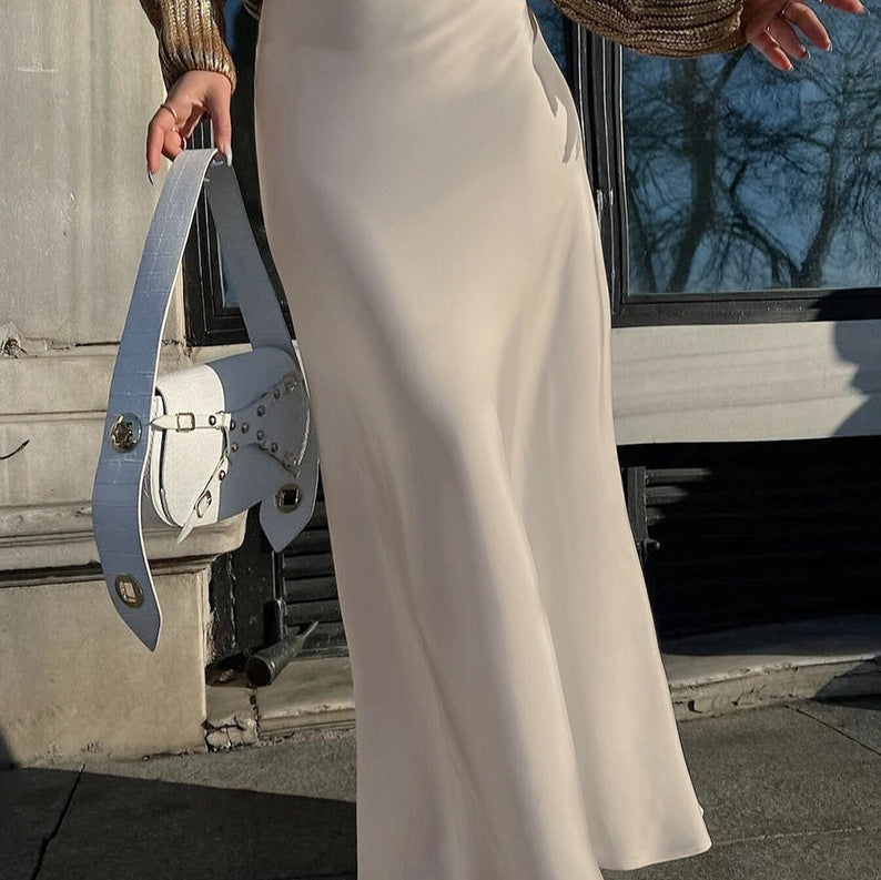 Damen eleganter Maxirock aus fließendem Material mit hohem Taillenschnitt Drune
