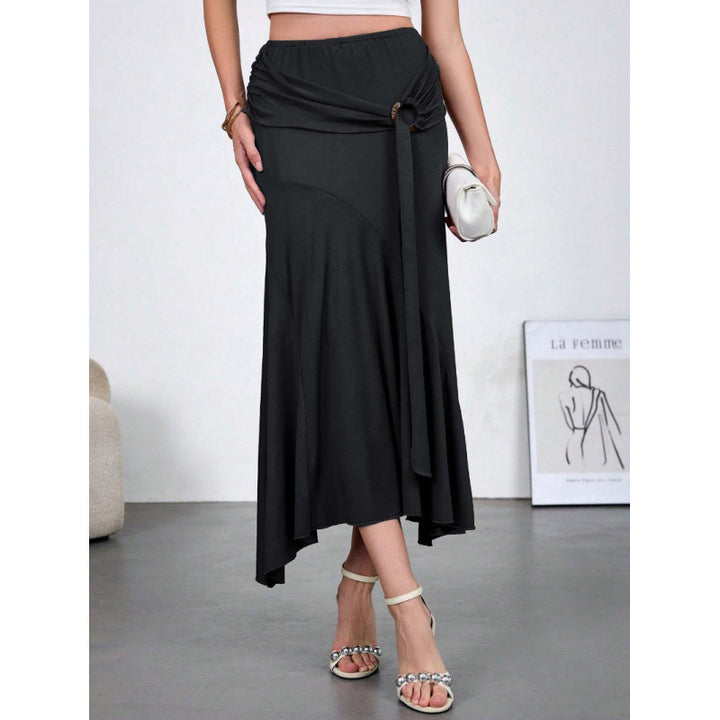 Damen Eleganter maxi Rock mit asymmetrischem Schnitt und praktischem Bindegürtel Drune