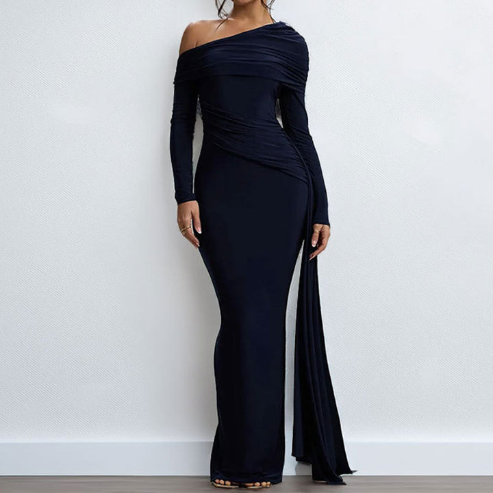 Damen Elegantes One-Shoulder Abendkleid mit figurformendem Schnitt und langen Ärmeln Drune