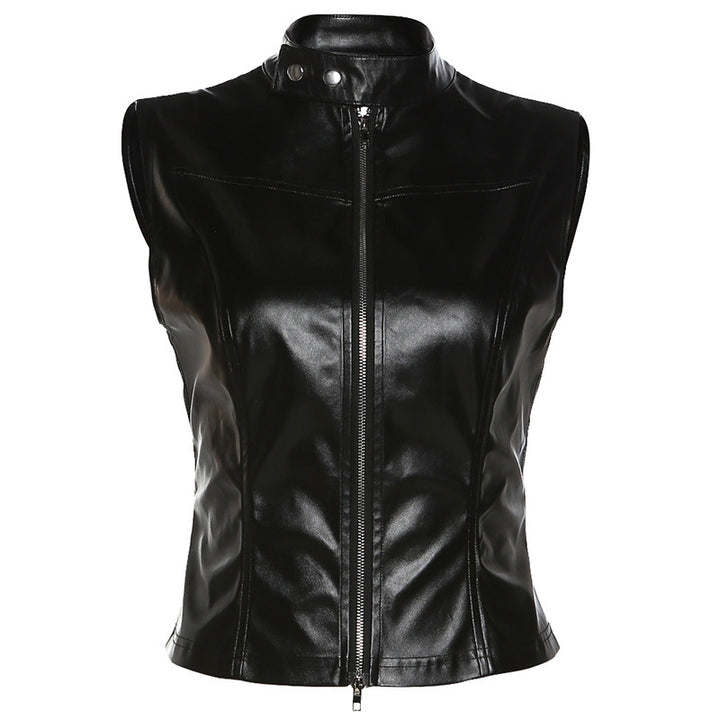 Damen Stilvolle Ärmellose Faux Leder Biker Weste Drune