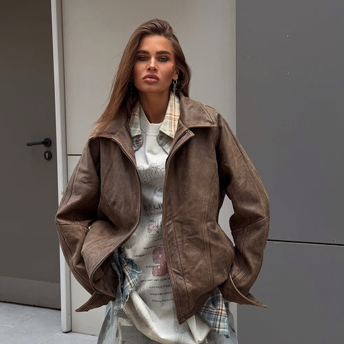 Damen Lederjacke mit lässigem Schnitt und oversized Passform Drune
