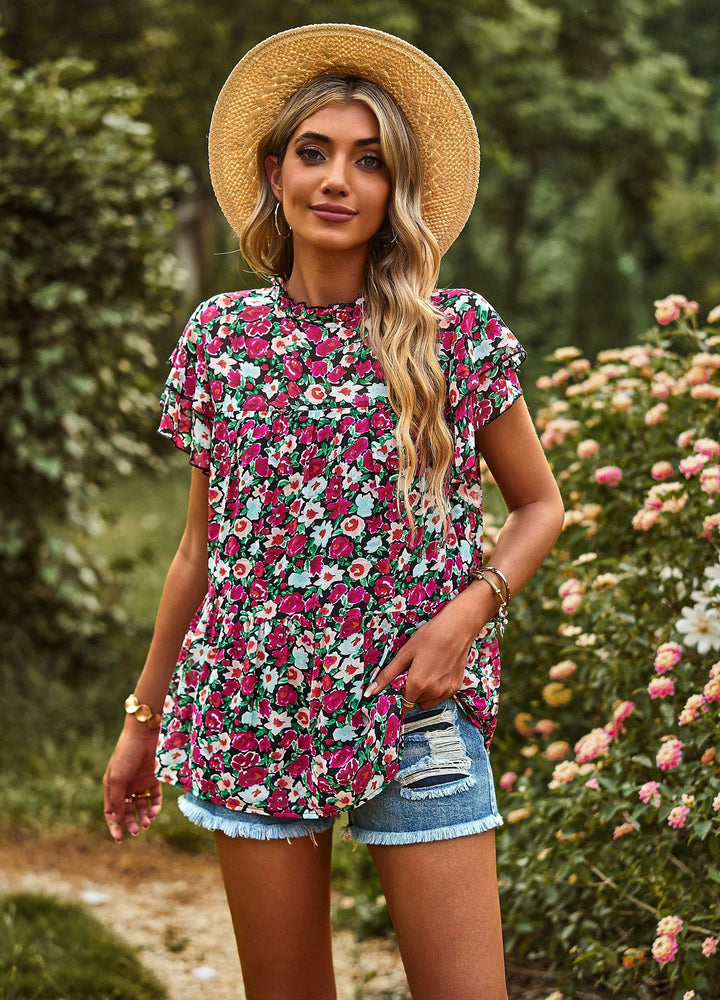 Damen Bluse mit Volantärmeln und frechem Muster Drune