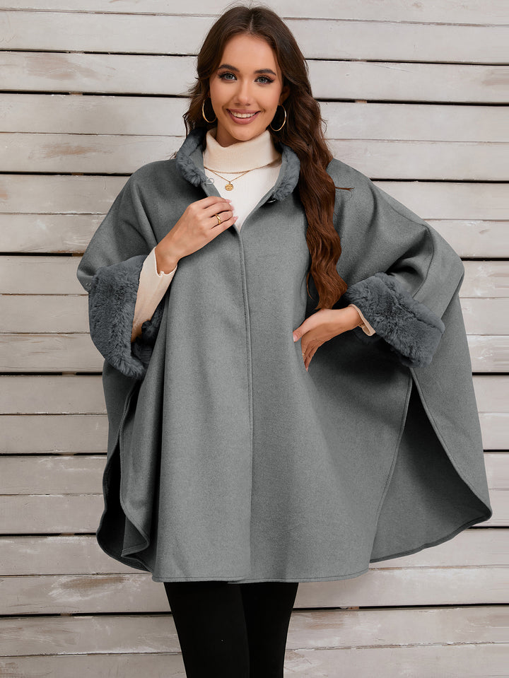 Drune | Mid-Length Poncho Mantel Damen Unregelmäßig Knöpfe Fledermausärmel Damen Elegant Lässig Oversized Jacke