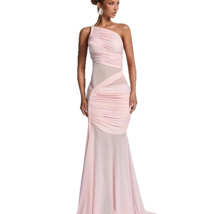 Damen elegantes asymmetrisches Abendkleid mit raffinierten Rüschendetails Drune