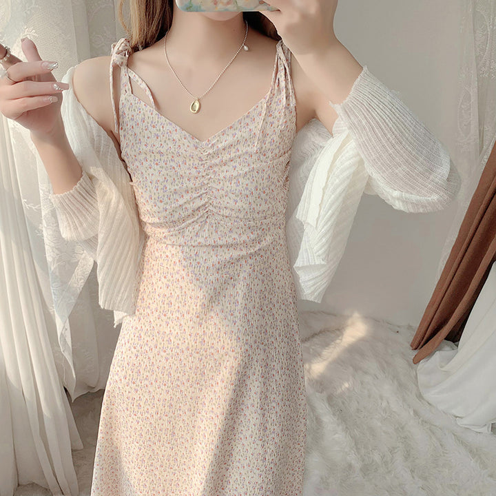Damen Sommerkleid mit geflochtenen Trägern und Rüschendetails Drune
