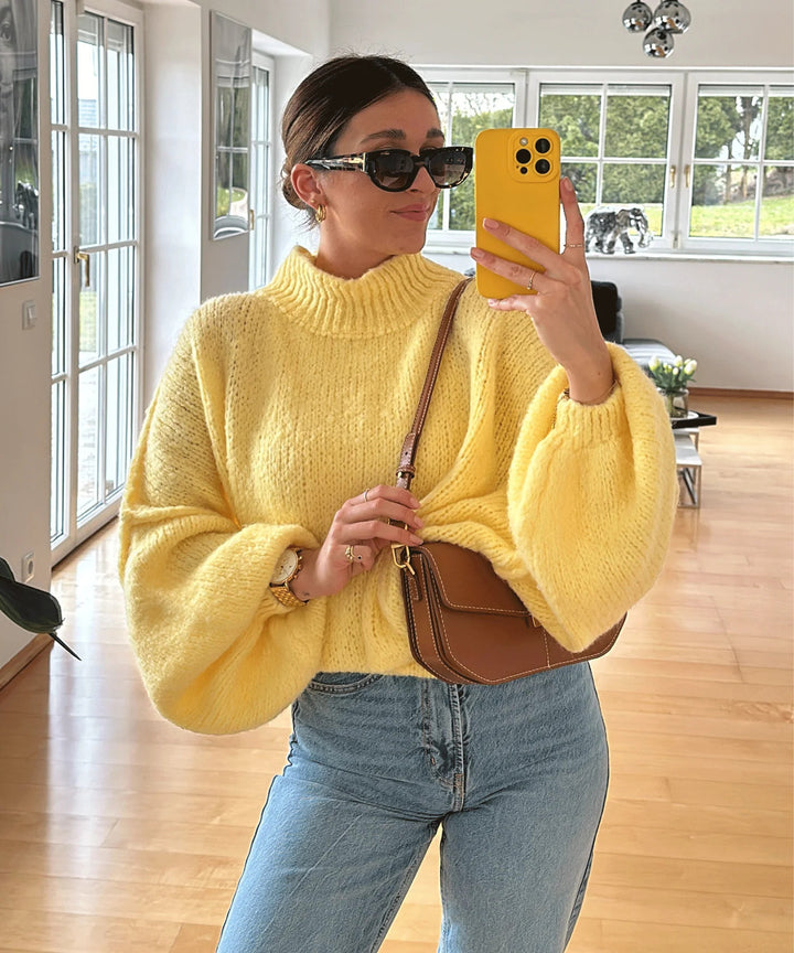 Damen lässiger Oversize Pullover mit hohen Ärmeln und unkonventionellem Schnitt Drune