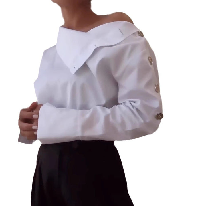 Damen Bluse mit eleganten Knopfdetails und hohem Kragen Drune