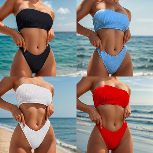 Damen Triangel-Bikini mit strukturiertem Stoff und kreisförmigem Detail Drune