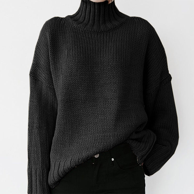 Damen Grobstrickpullover mit hohem Kragen und lässigem Schnitt Drune