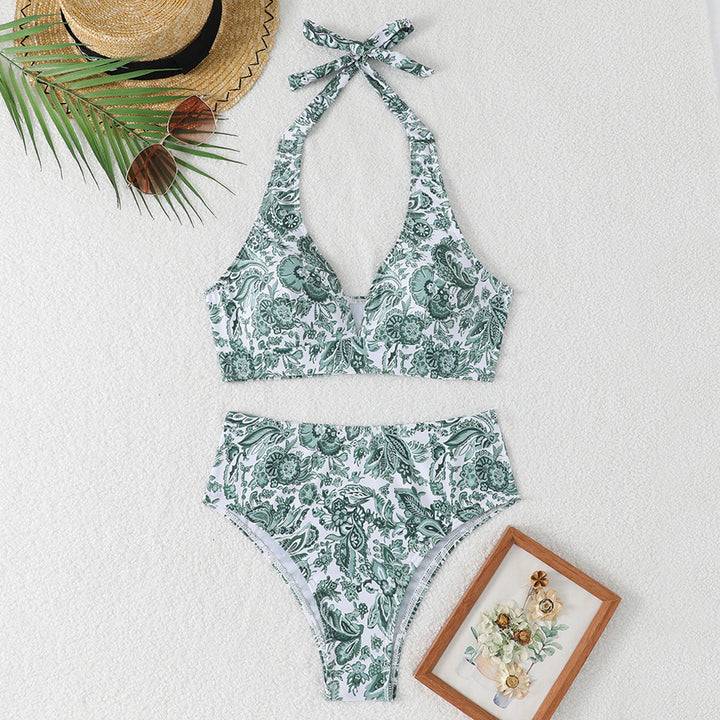 Damen Hochtailliertes Bikini-Set mit floralem Design und verspieltem Halteroberteil Drune